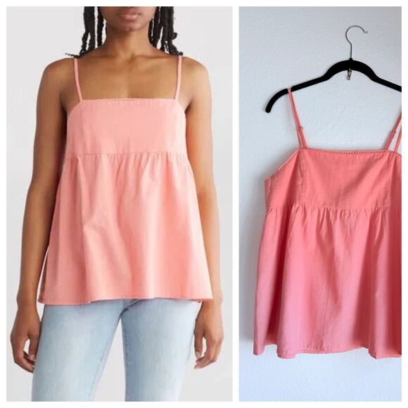 NWT Abound Cotton-Linen Blend Babydoll Camisole in Coral Shell Pink Size M - Picture 1 of 8